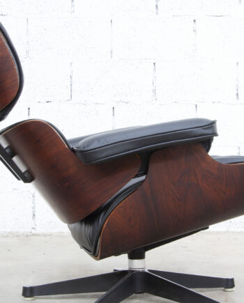 Lounge chair Eames en palissandre de Rio et cuir noir édition Herman Miller
