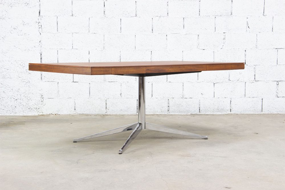 old-design-table-vintage-executive-knoll-teak-teck-2085-pieds-chromés
