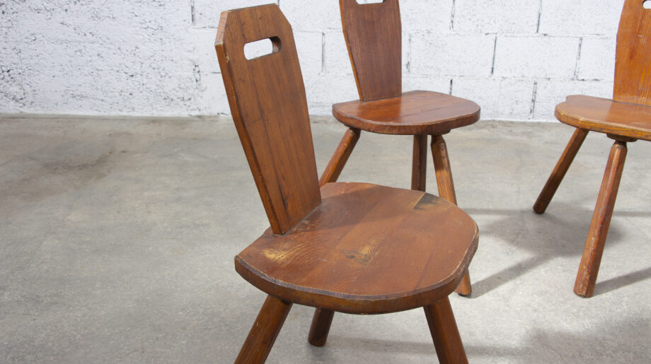 Chaises vintage brutaliste en chêne massif