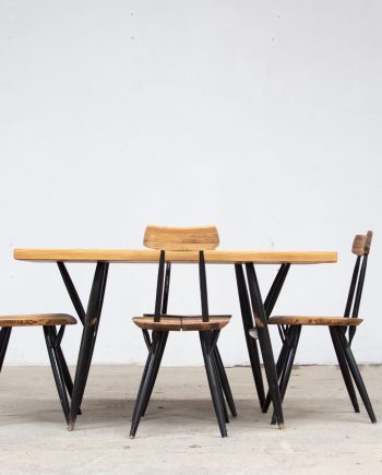 chaises-table-vintage-ilmari-tapiovaara-pirkka-laaken-puu-brutaliste-finlande-scandinave-ölddesign-dining-set-pine-pin-massif