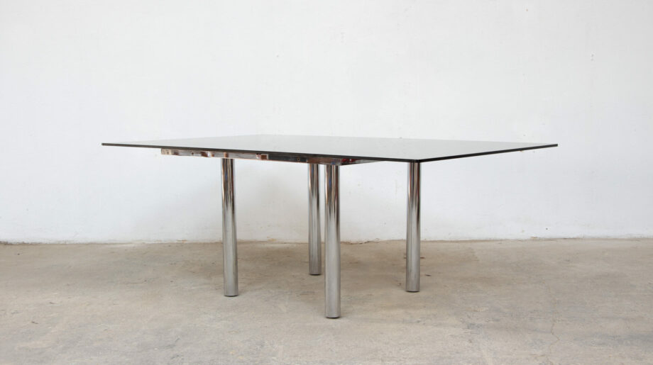 table-knoll-gavina-tobia-scarpa-1970-verre-fume-chrome-vintage-midcentury-ölddesign