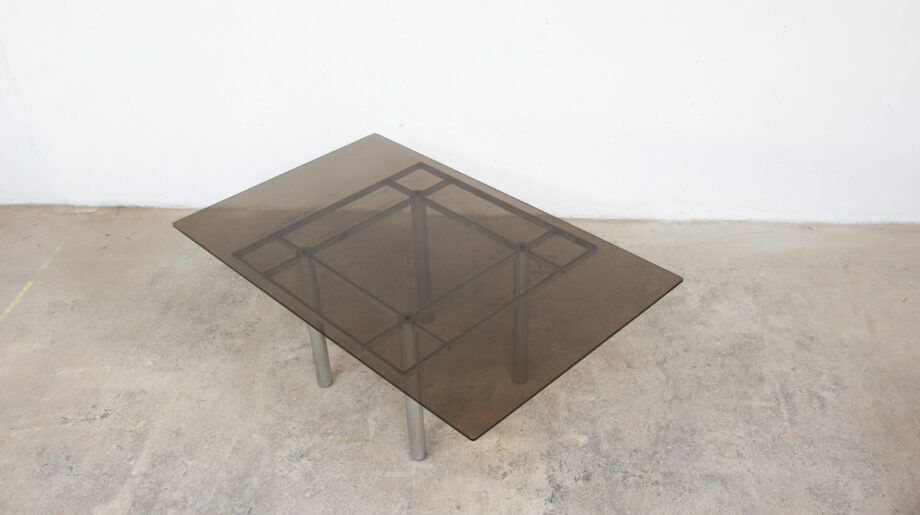 table-knoll-gavina-tobia-scarpa-1970-verre-fume-chrome-vintage-midcentury-ölddesign