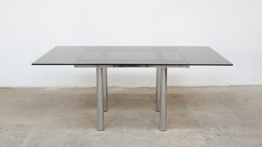 table-knoll-gavina-tobia-scarpa-1970-verre-fume-chrome-vintage-midcentury-ölddesign
