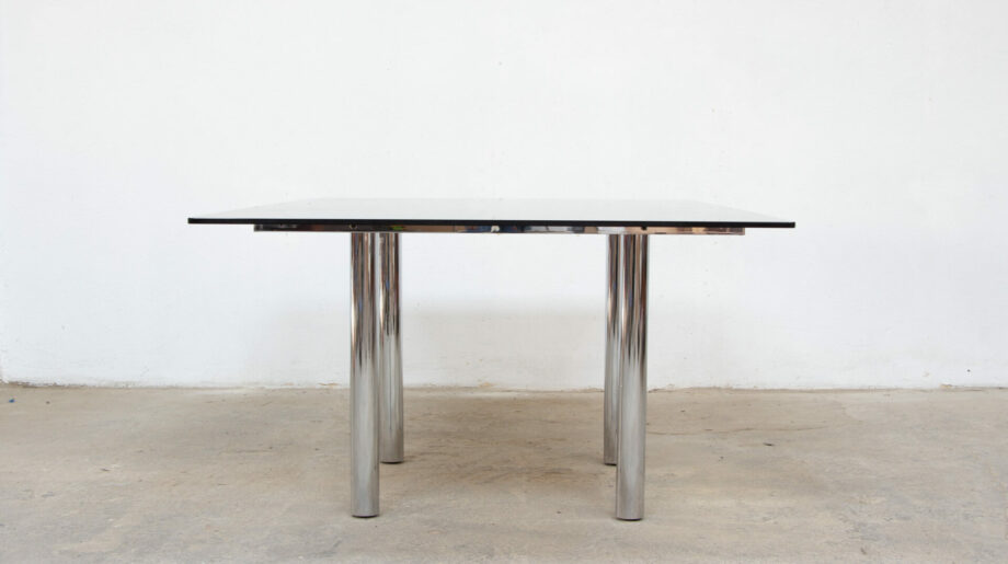 table-knoll-gavina-tobia-scarpa-1970-verre-fume-chrome-vintage-midcentury-ölddesign