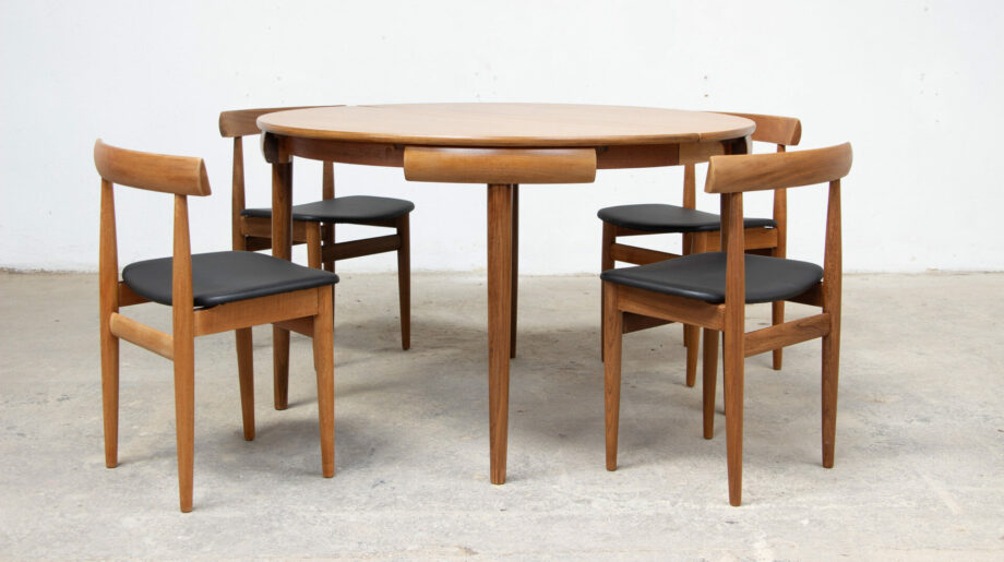 table-scandinave-chaises-vintage-lyon-hans-olsen-roundette-danoise-frem-rojle-teck-danish-modern-scanidnavian-teak-midcentury-dining-olddesign-XX-mobilier-