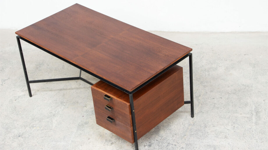 bureau-desk-vintage-pierre-paulin-thonet-mid-century-french-cm-172-olddesign-designer-home-decoration-teak-teck-modernisme