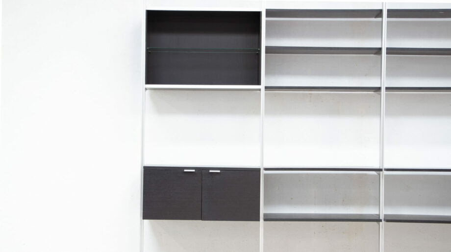 bibliothèque-george-nelson-herman-miller-mobilier-international-eames-vintage-midcentury-wall-unit-suspendue-modulable-années-60-70-bookcase-shelving-ölddesign-noir-black-Comprehensive-storage-system-regal-modular