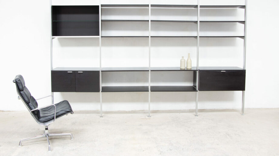 bibliothèque-george-nelson-herman-miller-mobilier-international-eames-vintage-midcentury-wall-unit-suspendue-modulable-années-60-70-bookcase-shelving-ölddesign-noir-black-Comprehensive-storage-system-regal-modular