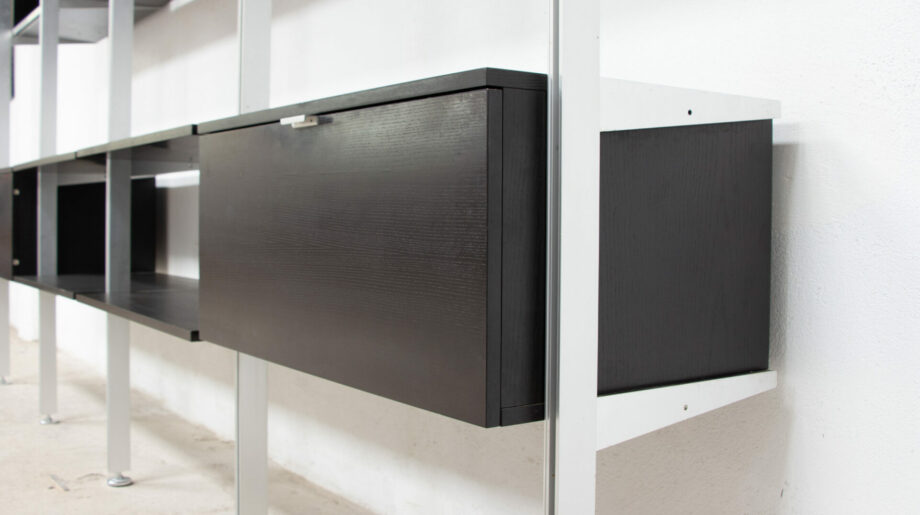 bibliothèque-george-nelson-herman-miller-mobilier-international-eames-vintage-midcentury-wall-unit-suspendue-modulable-années-60-70-bookcase-shelving-ölddesign-noir-black-Comprehensive-storage-system-regal-modular