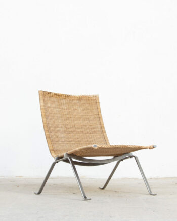 fauteuil-vintage-poul-Kjærholm -kjaerholm-pk-22-chair-danois-danish-easy-mid-century- steel-acier-ölddesign-rattan-osier- Kold-Christensen-ekc