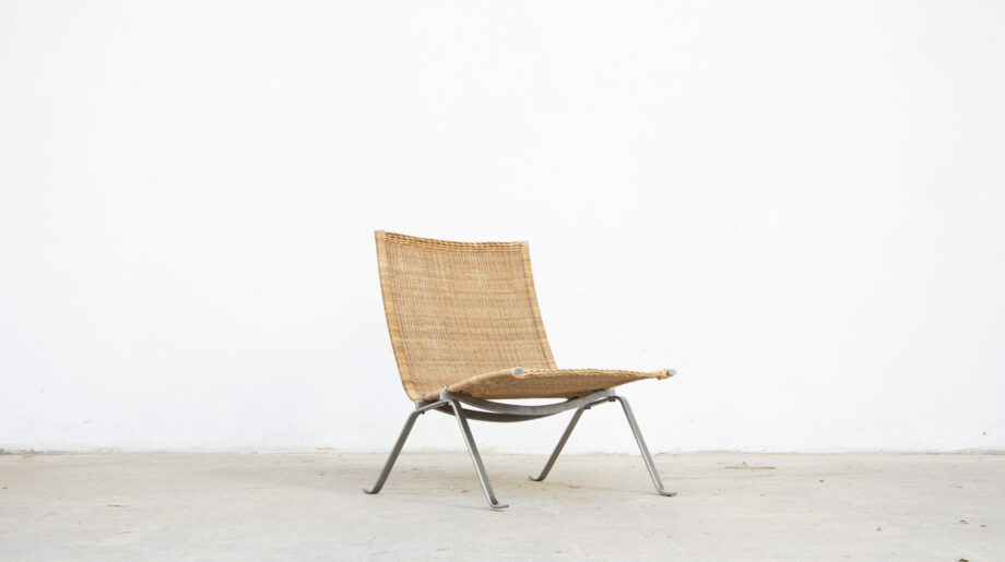 fauteuil-vintage-poul-Kjærholm -kjaerholm-pk-22-chair-danois-danish-easy-mid-century- steel-acier-ölddesign-rattan-osier- Kold-Christensen-ekc