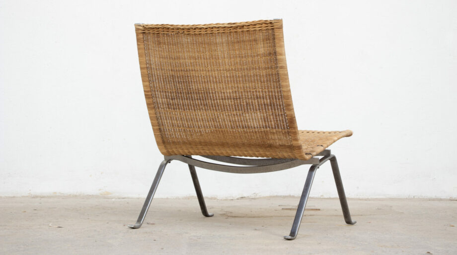 fauteuil-vintage-poul-Kjærholm -kjaerholm-pk-22-chair-danois-danish-easy-mid-century- steel-acier-ölddesign-rattan-osier- Kold-Christensen-ekc