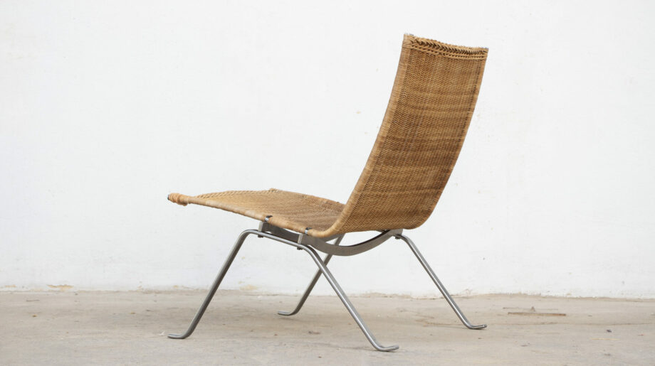 fauteuil-vintage-poul-Kjærholm -kjaerholm-pk-22-chair-danois-danish-easy-mid-century- steel-acier-ölddesign-rattan-osier- Kold-Christensen-ekc