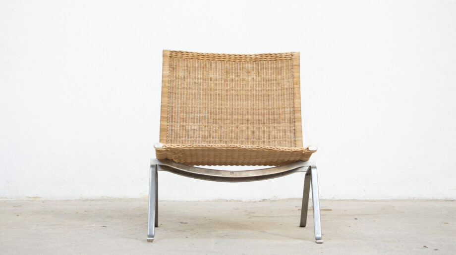 fauteuil-vintage-poul-Kjærholm -kjaerholm-pk-22-chair-danois-danish-easy-mid-century- steel-acier-ölddesign-rattan-osier- Kold-Christensen-ekc-1960