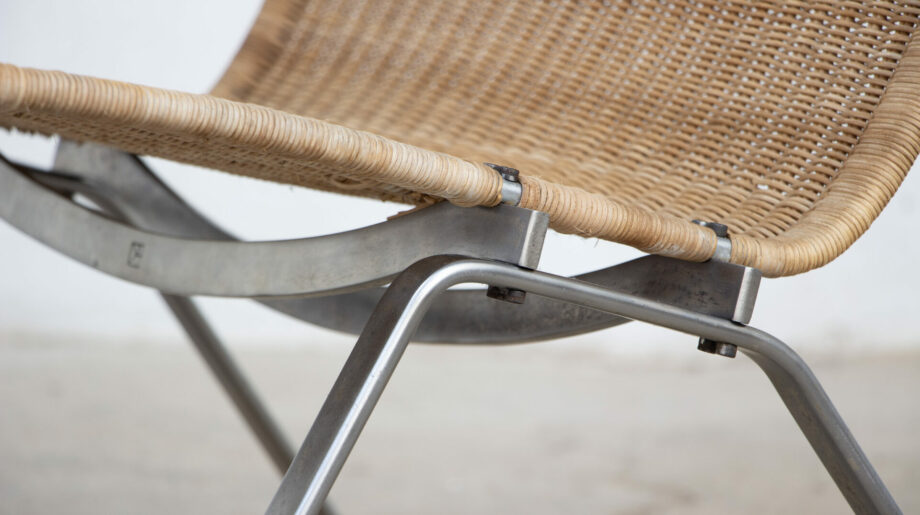 fauteuil-vintage-poul-Kjærholm -kjaerholm-pk-22-chair-danois-danish-easy-mid-century- steel-acier-ölddesign-rattan-osier- Kold-Christensen-ekc-1960