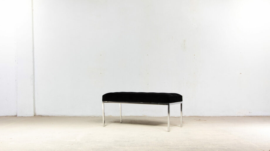 banc-bench-vintage-midcentury-florence-knoll-international-velours-noir-chrome-ölddesign