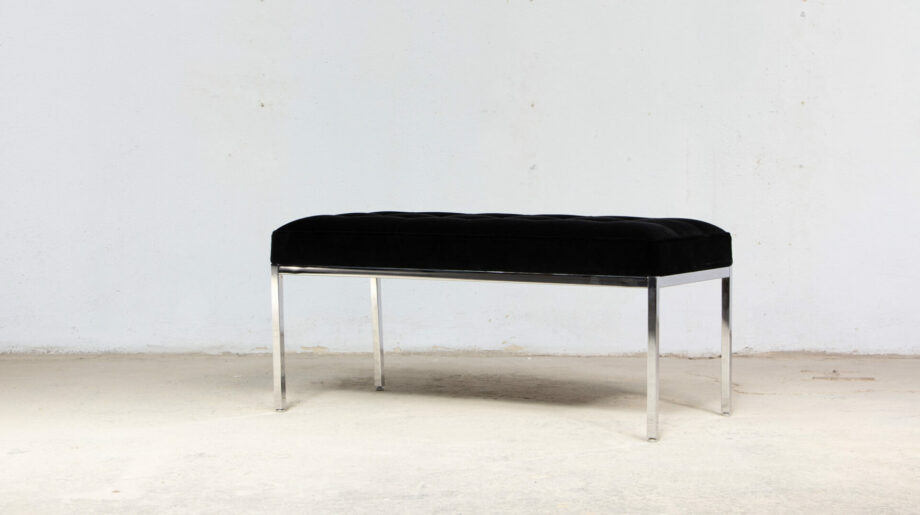 banc-bench-vintage-midcentury-florence-knoll-international-velours-noir-chrome-ölddesign