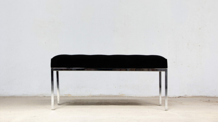 banc-bench-vintage-midcentury-florence-knoll-international-velours-noir-chrome-ölddesign