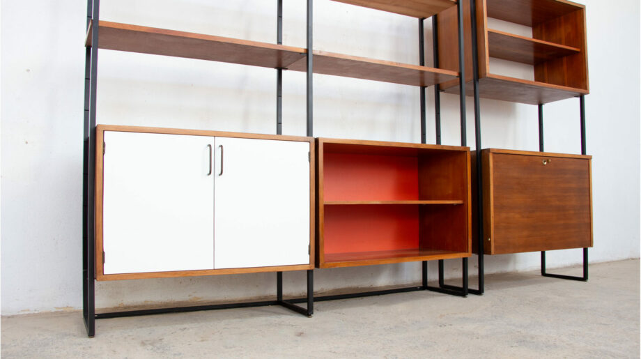 bibliothèque-vintage-bookcase-midcentury-georges-frydman-efa-teck-ölddesign-lyon-wall-unit-shelving-walnut-noyer-french-design