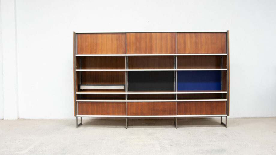 bibliothèque-vintage-bookcase-midcentury-georges-frydman-efa-teck-ölddesign-lyon-wall-unit-shelving-walnut-noyer-french-design