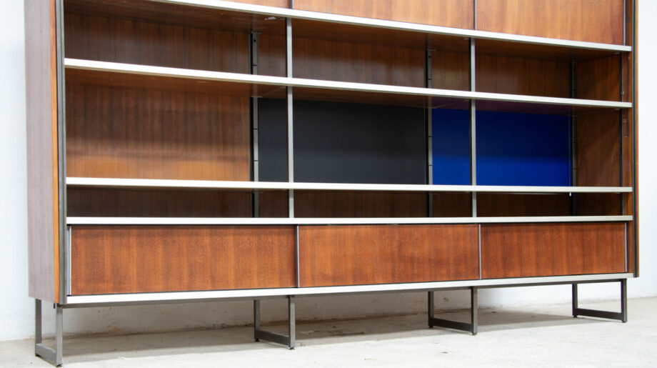 bibliothèque-vintage-bookcase-midcentury-georges-frydman-efa-teck-ölddesign-lyon-wall-unit-shelving-walnut-noyer-french-design
