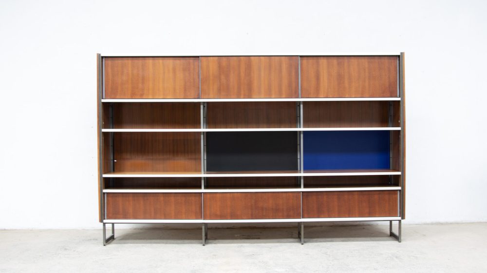 bibliothèque-vintage-bookcase-midcentury-georges-frydman-efa-teck-ölddesign-lyon-wall-unit-shelving-walnut-noyer-french-design