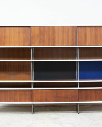 bibliothèque-vintage-bookcase-midcentury-georges-frydman-efa-teck-ölddesign-lyon-wall-unit-shelving-walnut-noyer-french-design
