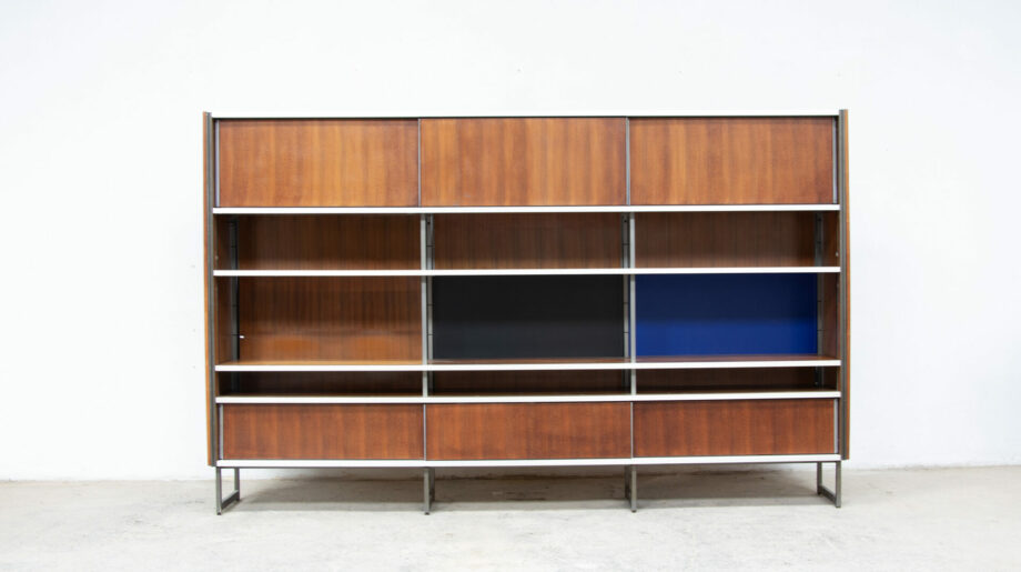 bibliothèque-vintage-bookcase-midcentury-georges-frydman-efa-teck-ölddesign-lyon-wall-unit-shelving-walnut-noyer-french-design