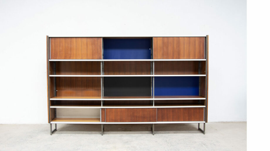 bibliothèque-vintage-bookcase-midcentury-georges-frydman-efa-teck-ölddesign-lyon-wall-unit-shelving-walnut-noyer-french-design