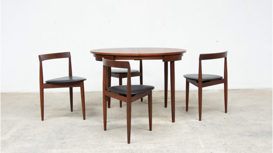 table-scandinave-chaises-vintage-lyon-hans-olsen-roundette-danoise-frem-rojle-teck-danish-modern-scanidnavian-teak-midcentury-dining-olddesign-XX-mobilier-set-tripode-tripod
