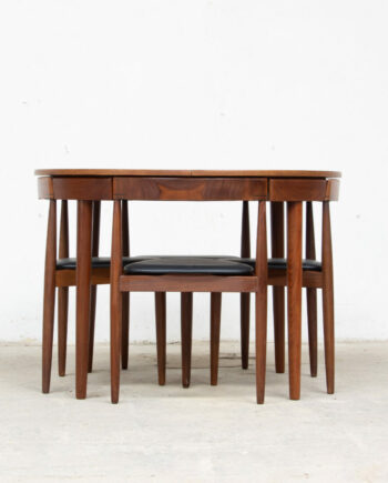 Ensemble vintage chaises tripodes et table en teck Hans Olsen, modèle Roundette, pour l'éditeur Danois Frem Rojle, 1960