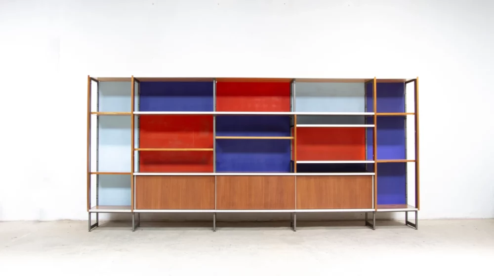 Bibliothèque Georges Frydman édition EFA en noyer, design français des années 1960.